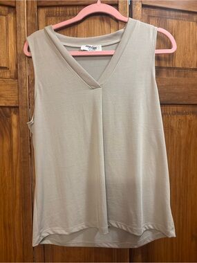 Double Zero Taupe V-Neck Sleeveless Tank Top
